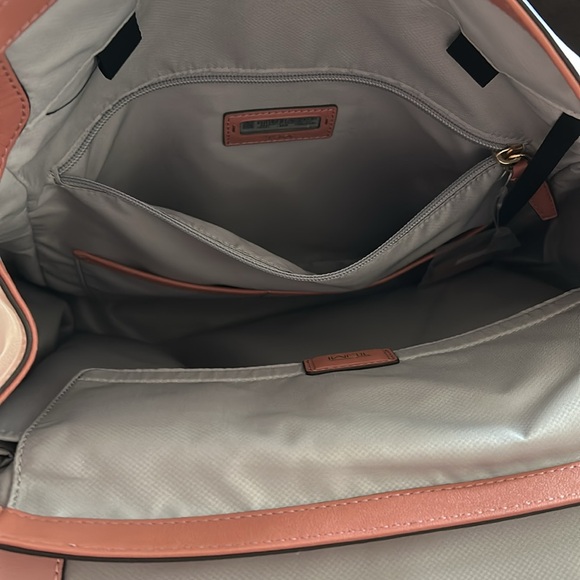 NWOT TUMI Pink and Brown Leather Backpack with Gold Clasp - Picture 9 of 12